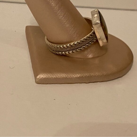 RING STERLING SILVER TIGER EYE STONE BROWN SQUARE CABLE SHANK SIZE 12 - Picture 7 of 9